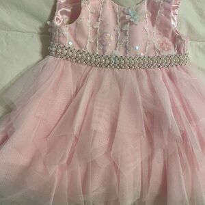 American Princess Pink Floral Pearl Waist Tulle Dress